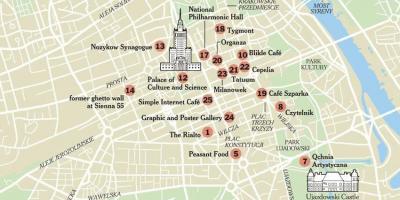 Karta över Warszawa med turistattraktioner