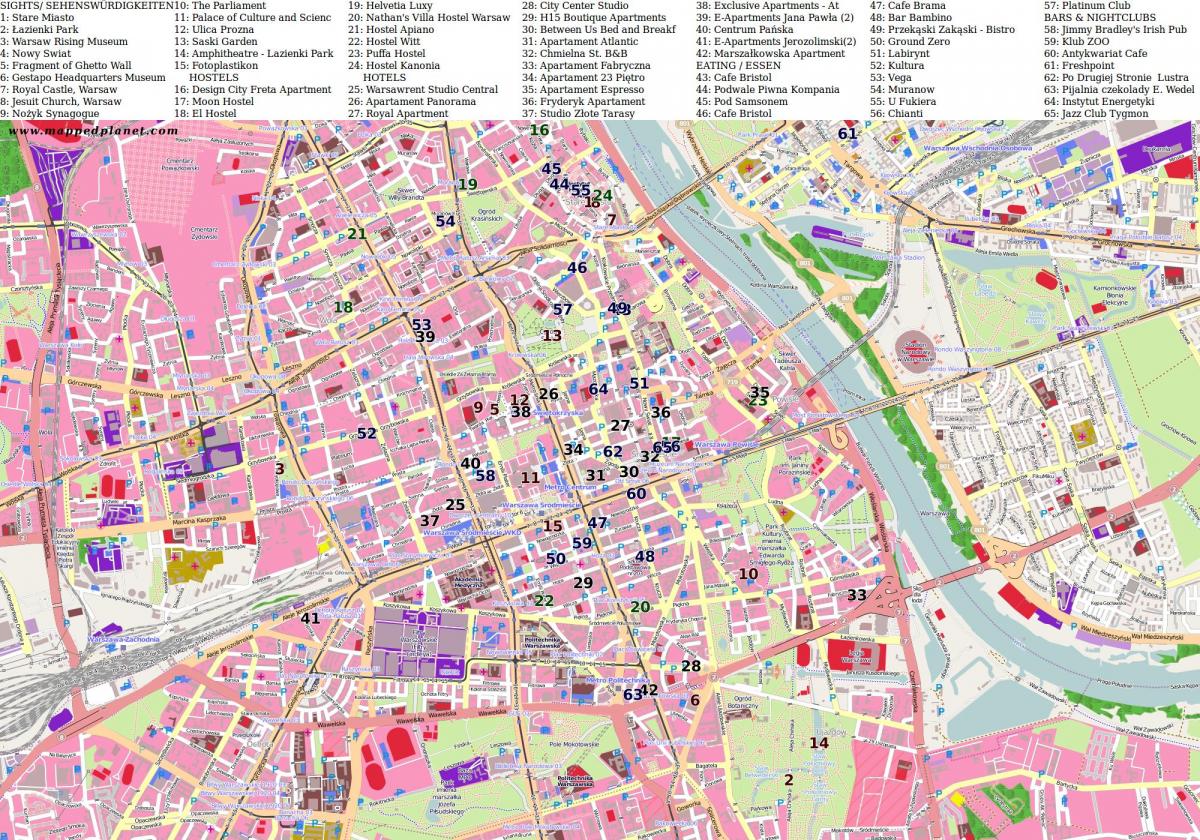 Karta över Warszawa stad 