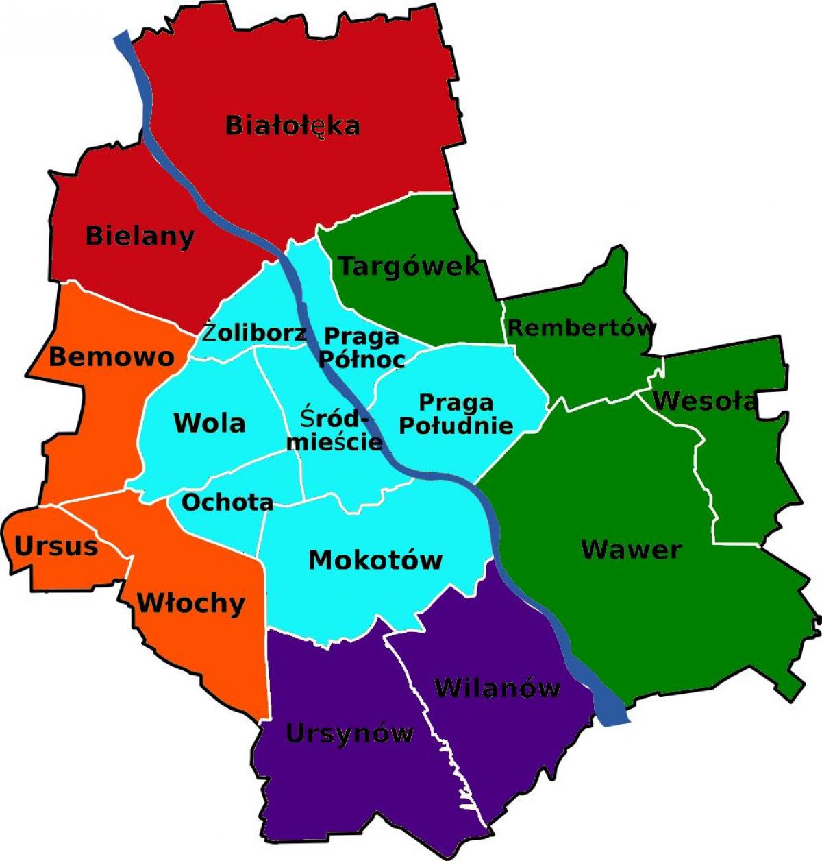 Karta över Warszawa distrikt 