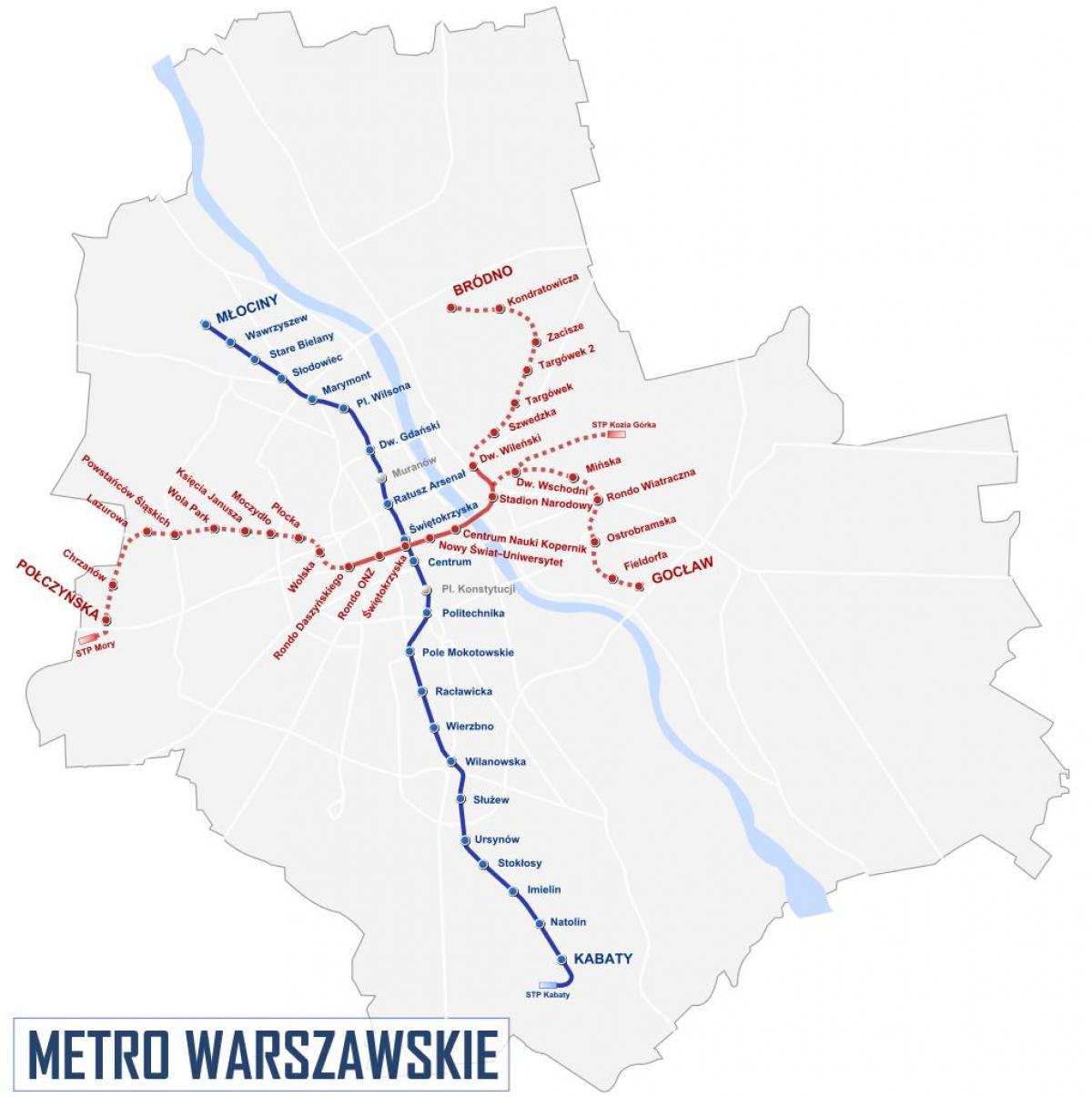 Karta över Warszawa metro 2016
