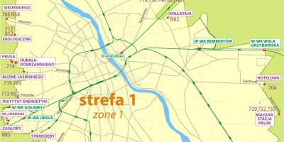 Karta över Warszawa zon 1 2 